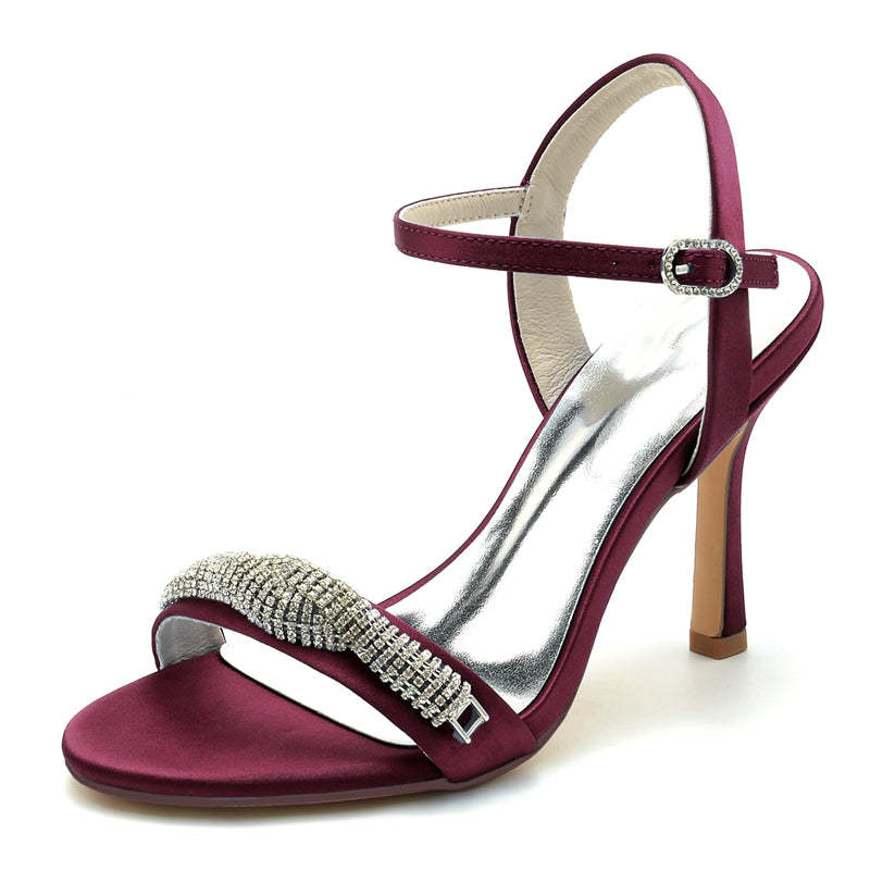 Bridal High Heel Wedding Shoes for Women with Spiral Rhinestones and Open Toe