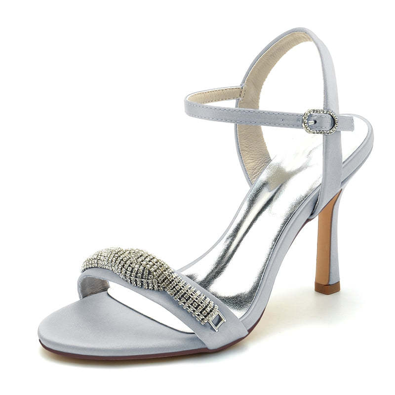 Bridal High Heel Wedding Shoes for Women with Spiral Rhinestones and Open Toe