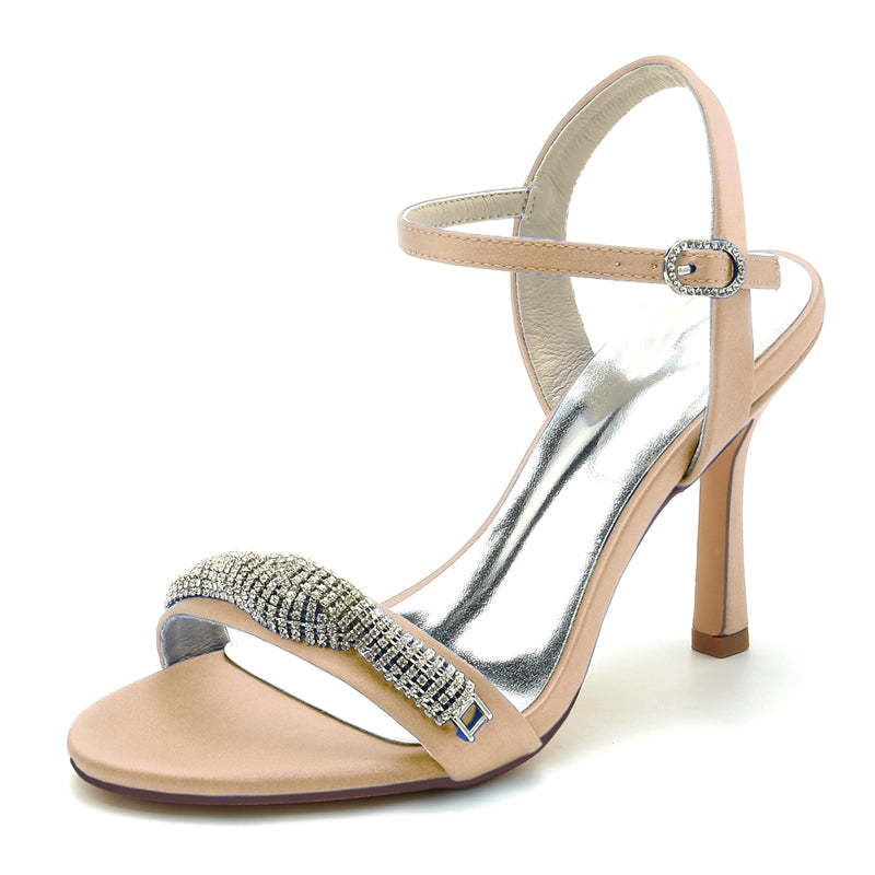 Bridal High Heel Wedding Shoes for Women with Spiral Rhinestones and Open Toe