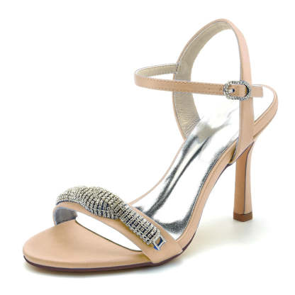 Bridal High Heel Wedding Shoes for Women with Spiral Rhinestones and Open Toe