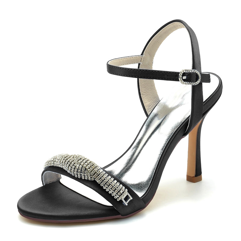 Bridal High Heel Wedding Shoes for Women with Spiral Rhinestones and Open Toe