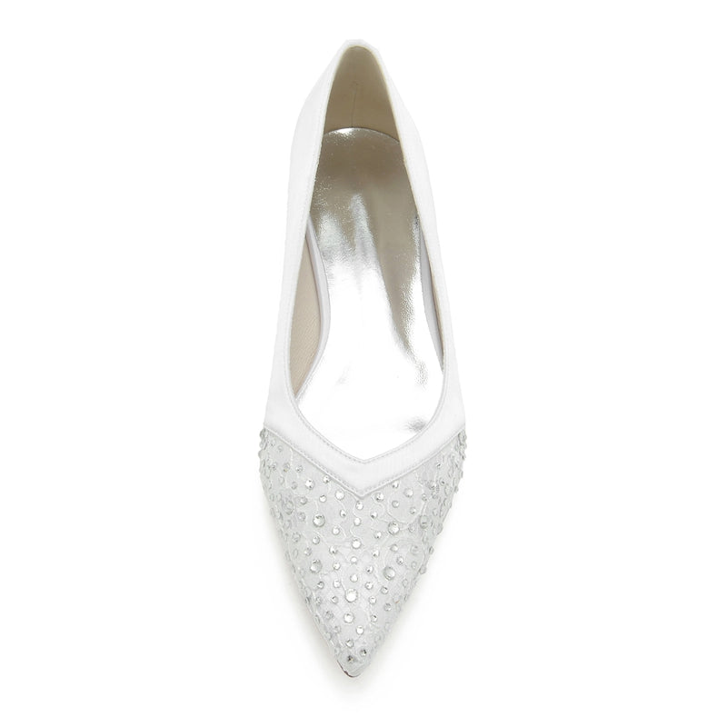 Low-Heel Pointed Bridal Shoes with Crystals for Women