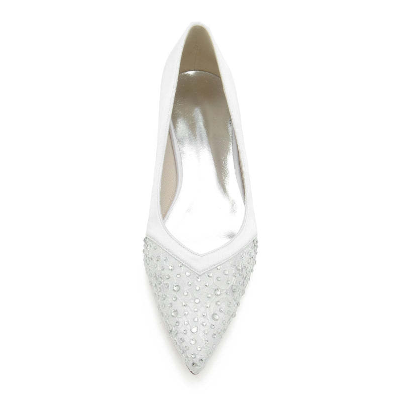 Low-Heel Pointed Bridal Shoes with Crystals for Women