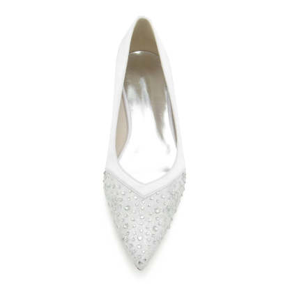 Low-Heel Pointed Bridal Shoes with Crystals for Women