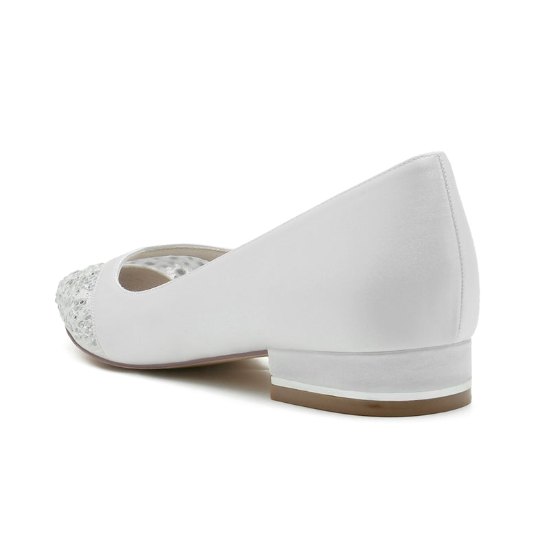 Low-Heel Pointed Bridal Shoes with Crystals for Women