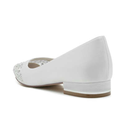 Low-Heel Pointed Bridal Shoes with Crystals for Women