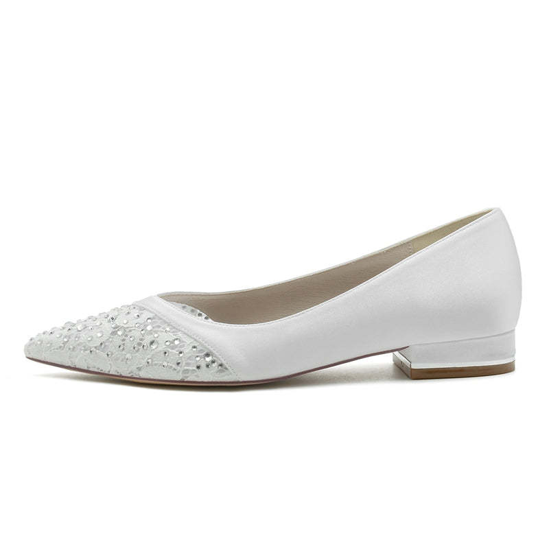 Low-Heel Pointed Bridal Shoes with Crystals for Women