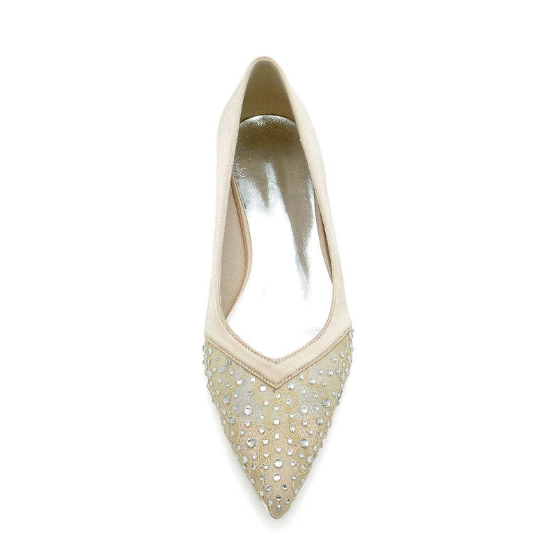 Low-Heel Pointed Bridal Shoes with Crystals for Women