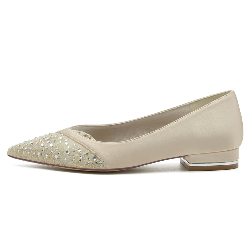 Low-Heel Pointed Bridal Shoes with Crystals for Women