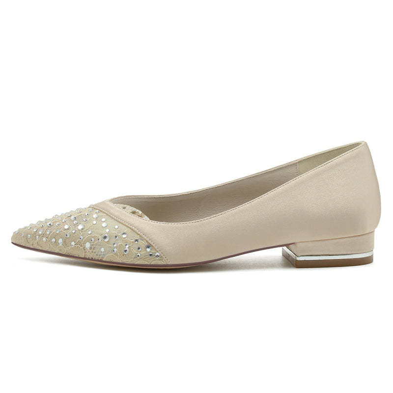 Low-Heel Pointed Bridal Shoes with Crystals for Women