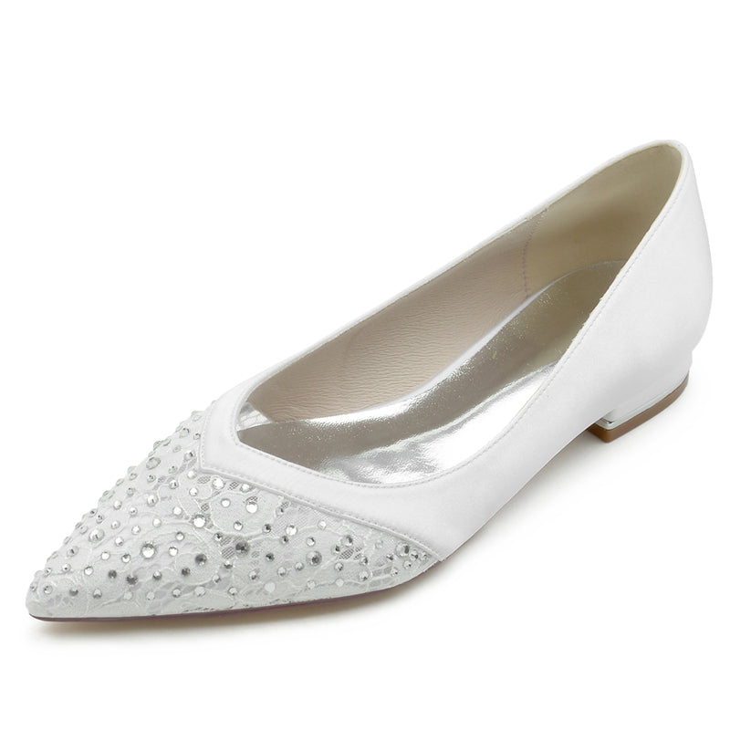 Low-Heel Pointed Bridal Shoes with Crystals for Women