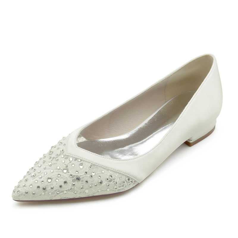 Low-Heel Pointed Bridal Shoes with Crystals for Women