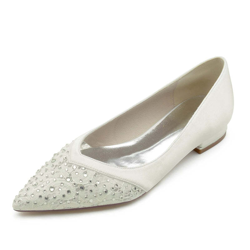 Low-Heel Pointed Bridal Shoes with Crystals for Women