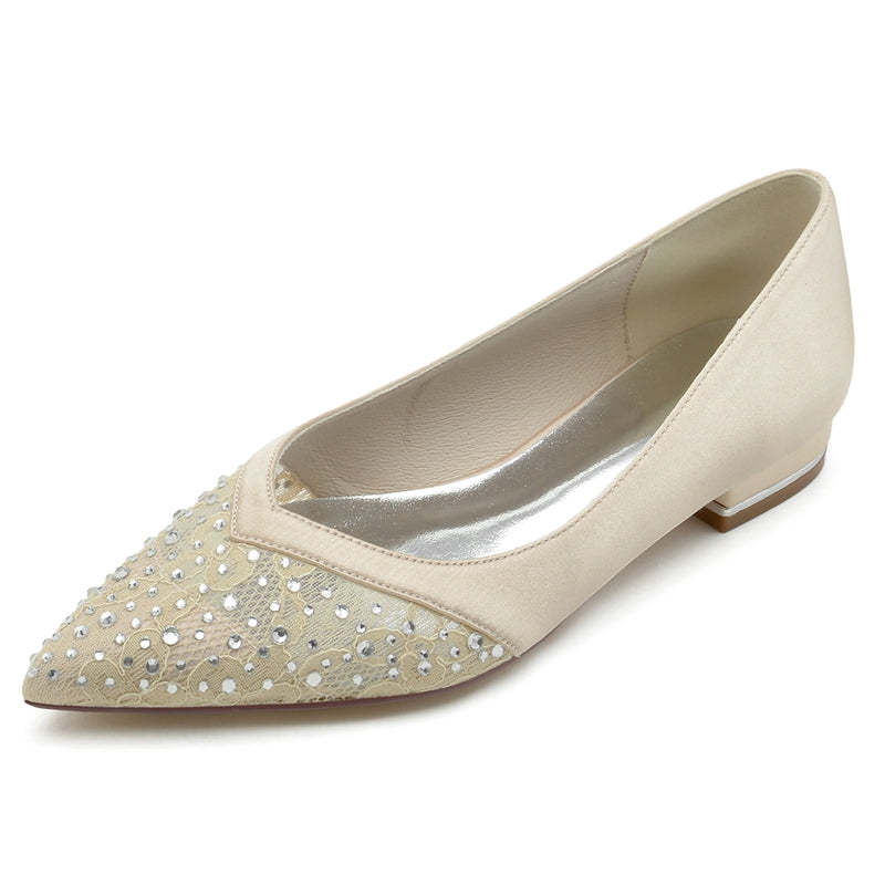 Low-Heel Pointed Bridal Shoes with Crystals for Women