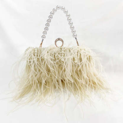 Ostrich Feather Pleated Chain Clutch Bag
