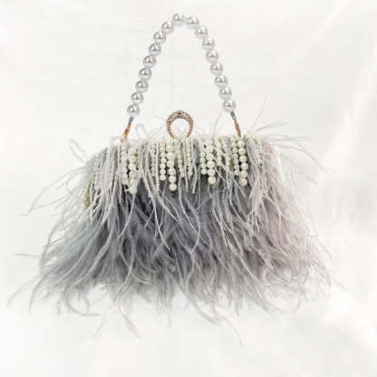 Ostrich Feather Pleated Chain Clutch Bag