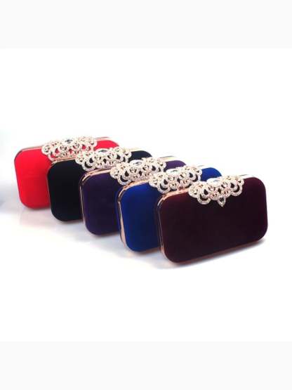 Elegant Retro Velvet Clutch Bags with Rhinestone Accents