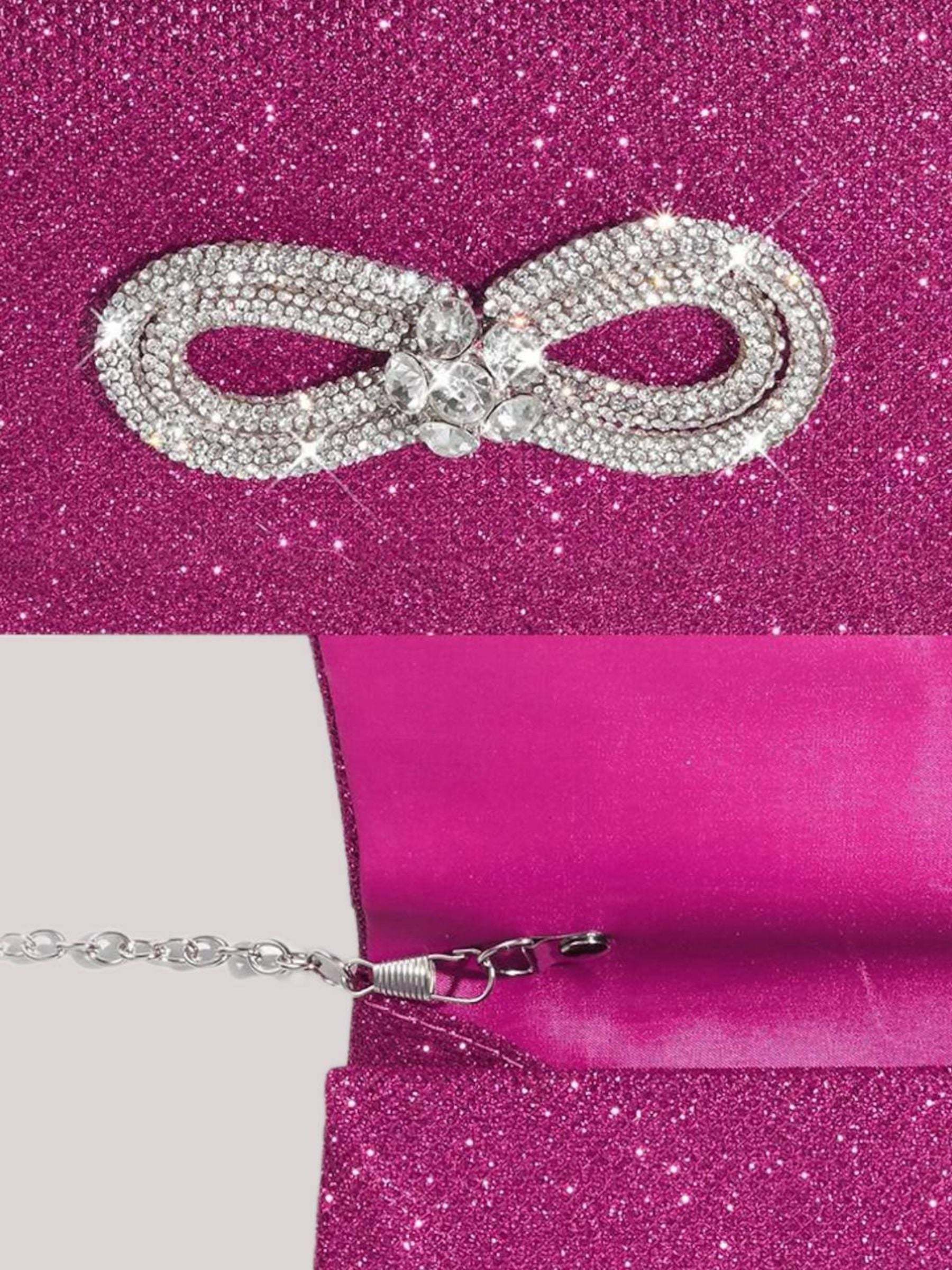 Glitter Handbag in Rose Pink Featuring a Rhinestone Bow