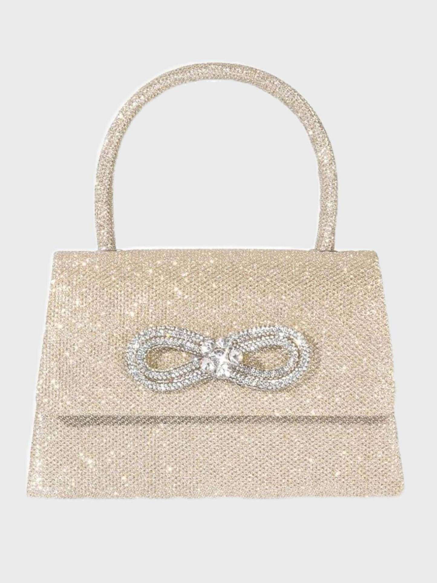 Glitter Handbag in Rose Pink Featuring a Rhinestone Bow