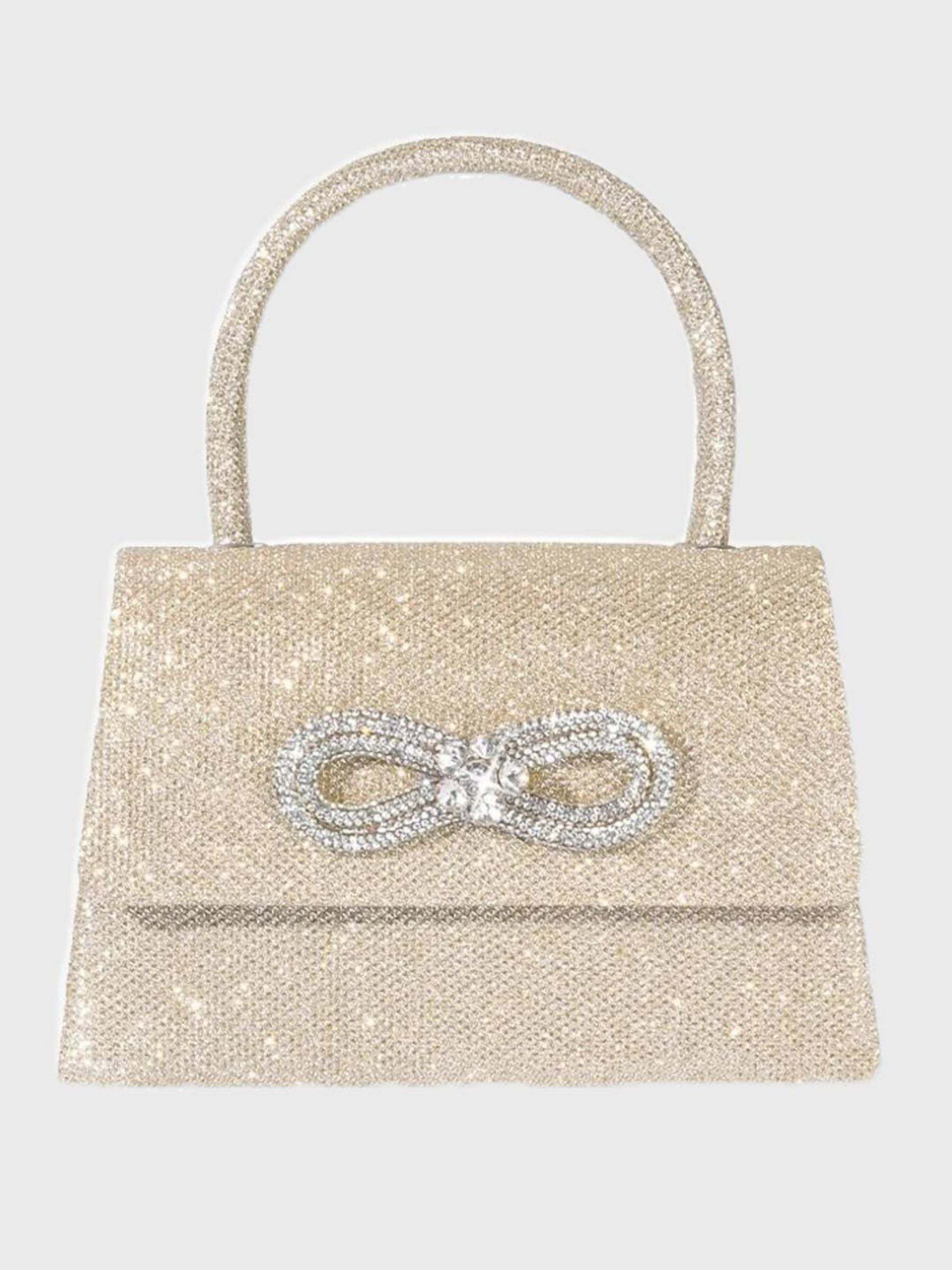 Glitter Handbag in Rose Pink Featuring a Rhinestone Bow