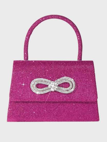 Glitter Handbag in Rose Pink Featuring a Rhinestone Bow