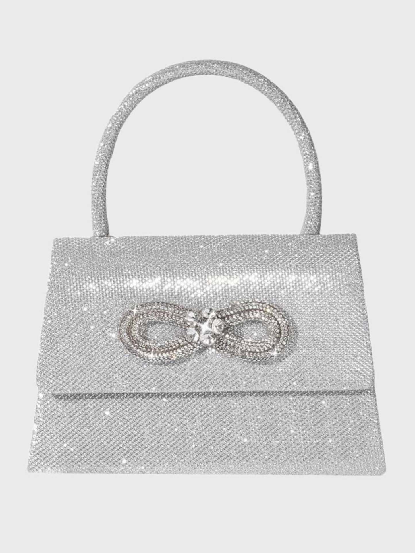 Glitter Handbag in Rose Pink Featuring a Rhinestone Bow
