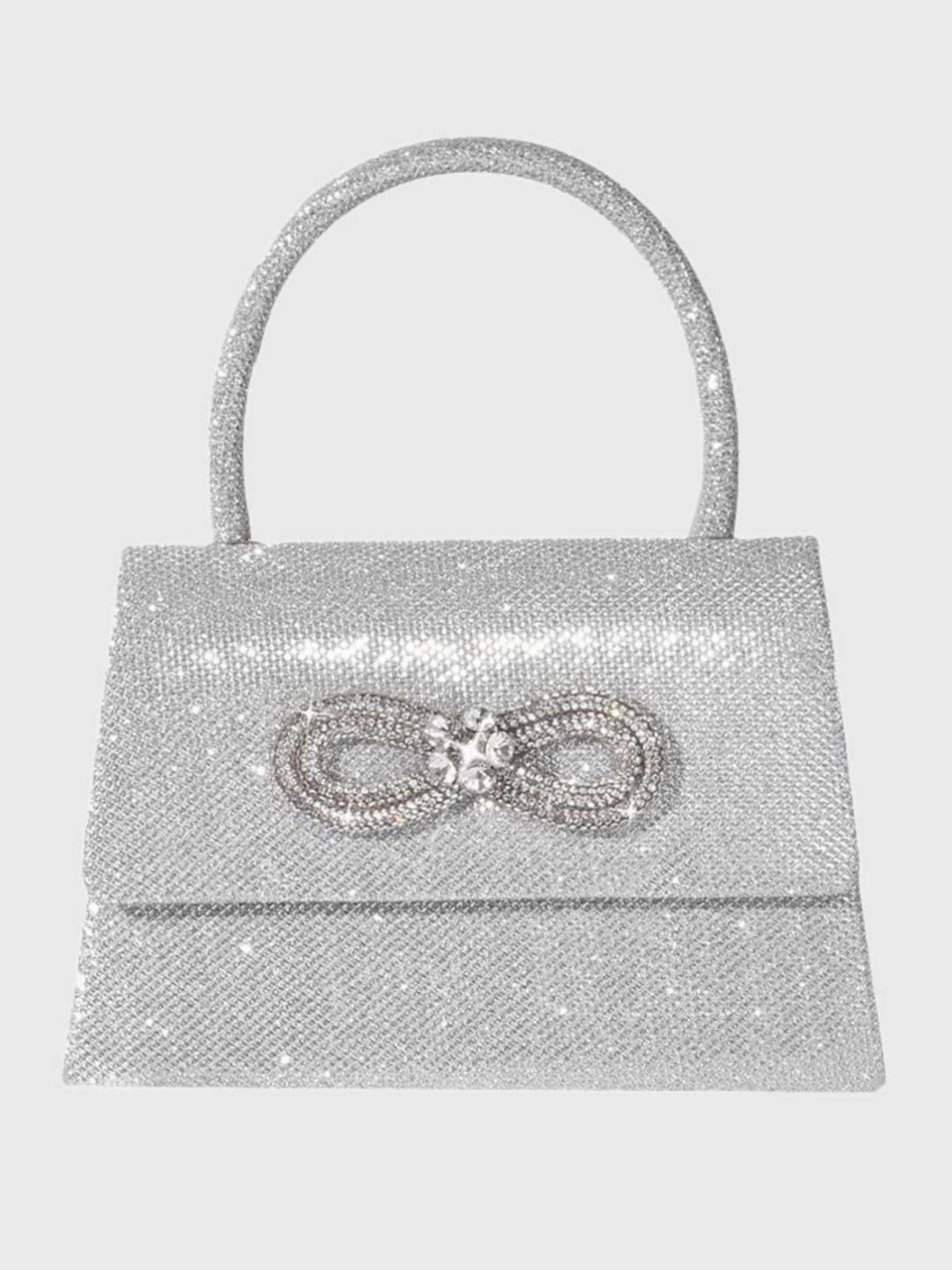 Glitter Handbag in Rose Pink Featuring a Rhinestone Bow