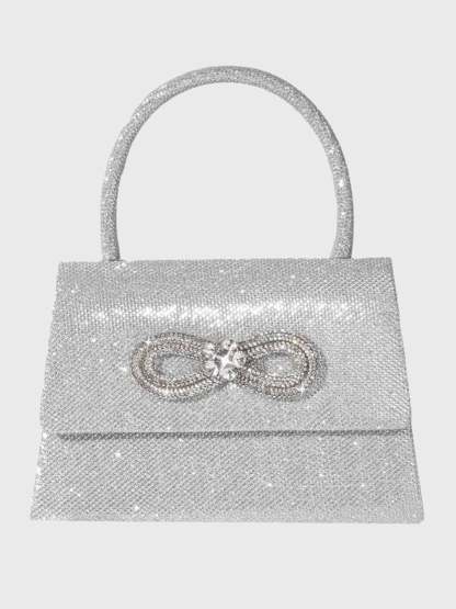 Glitter Handbag in Rose Pink Featuring a Rhinestone Bow