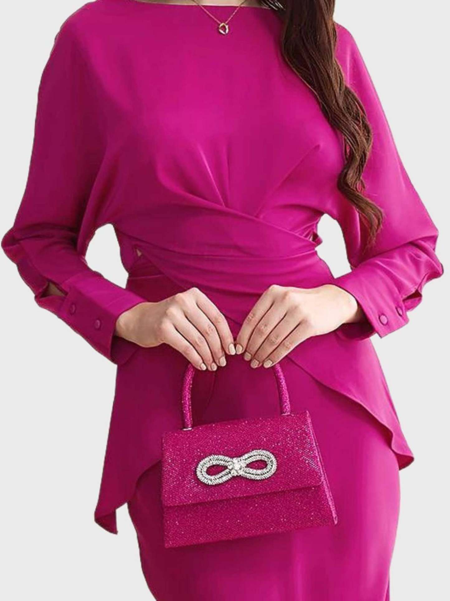 Glitter Handbag in Rose Pink Featuring a Rhinestone Bow