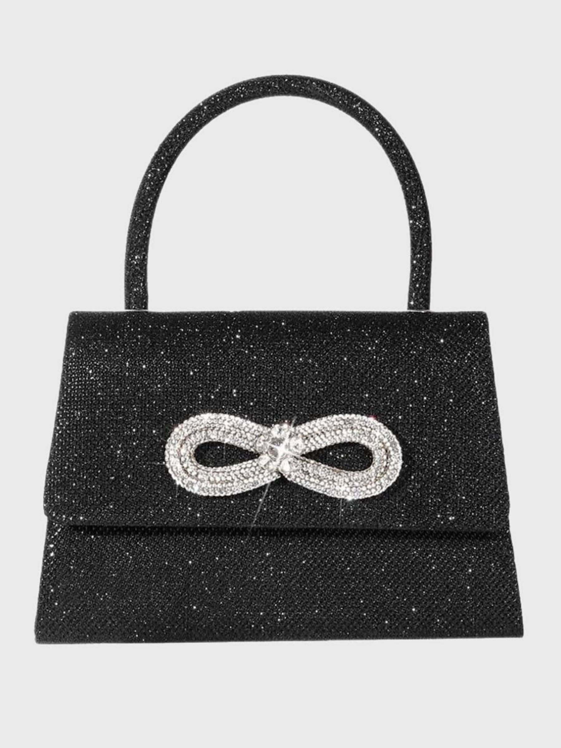 Glitter Handbag in Rose Pink Featuring a Rhinestone Bow