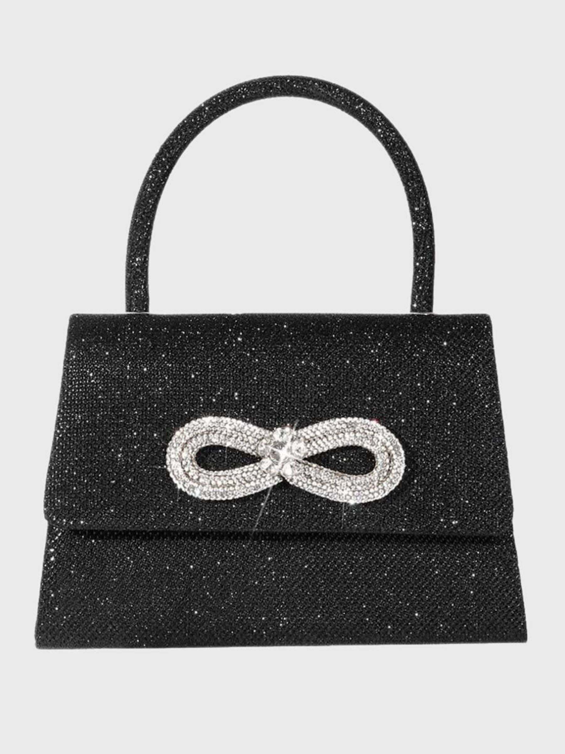 Glitter Handbag in Rose Pink Featuring a Rhinestone Bow