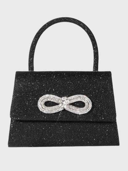 Glitter Handbag in Rose Pink Featuring a Rhinestone Bow