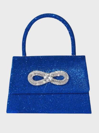 Glitter Handbag in Rose Pink Featuring a Rhinestone Bow