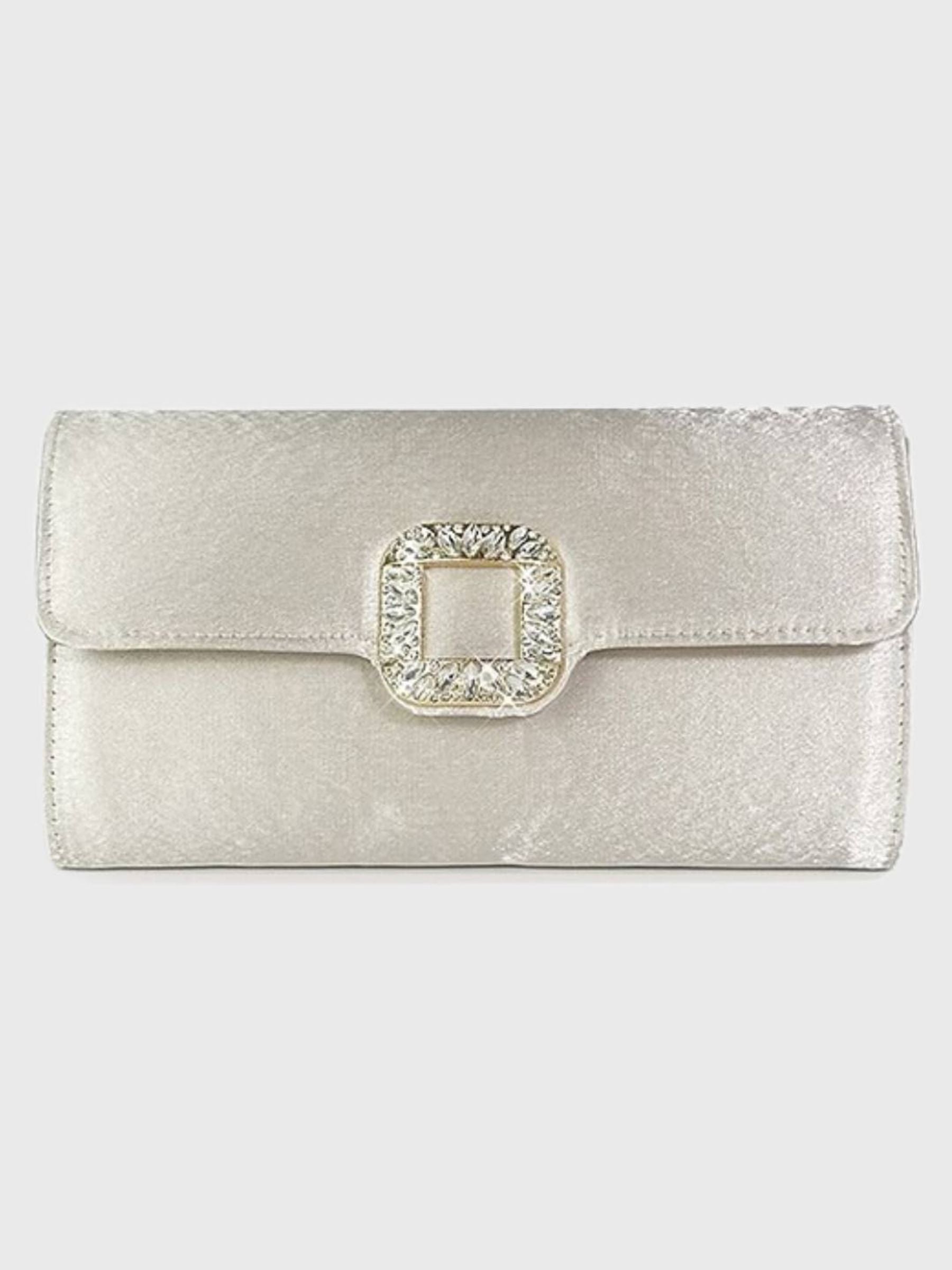Elegant Black Satin Clutch Featuring a Rhinestone Buckle