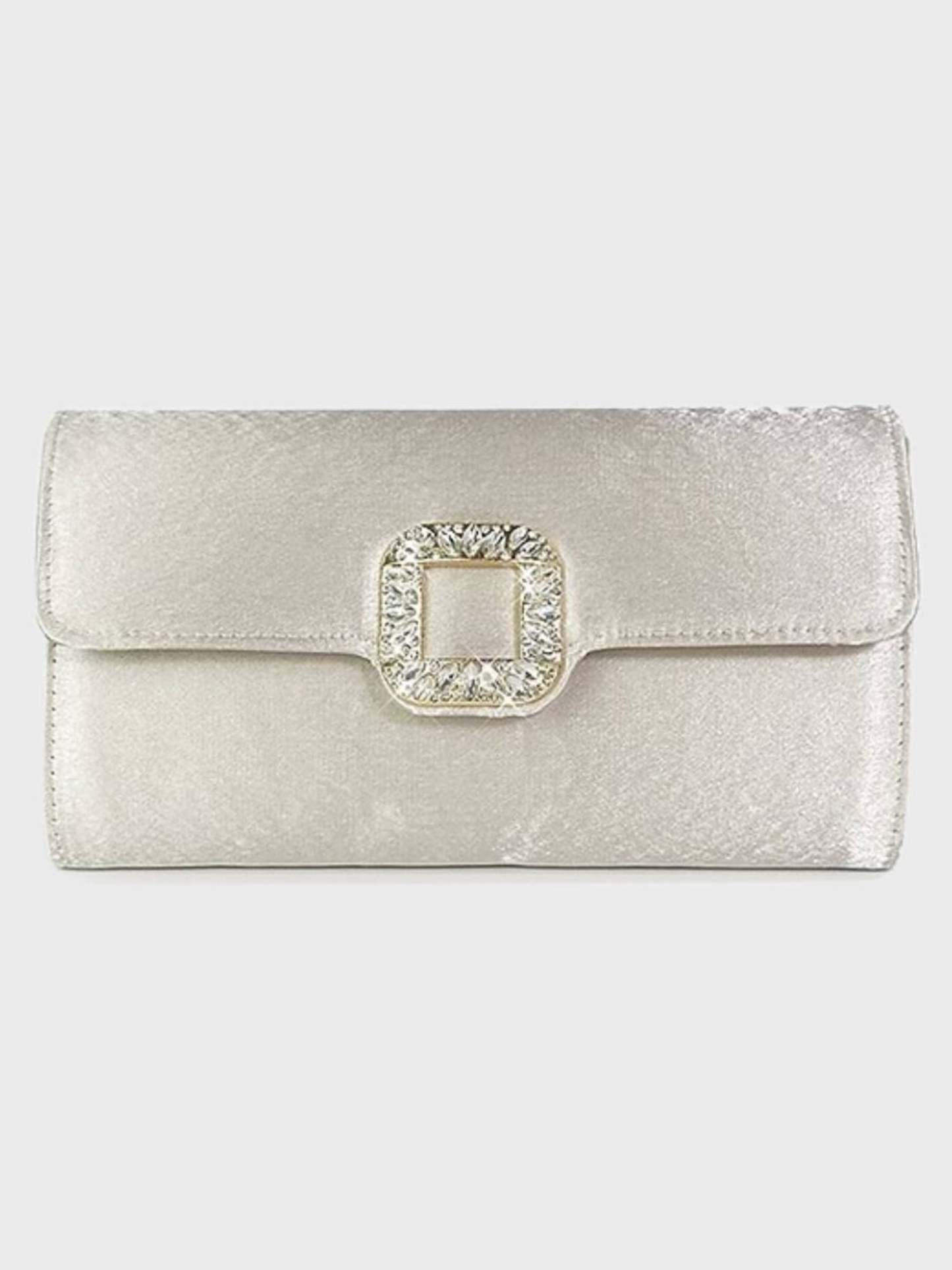 Elegant Black Satin Clutch Featuring a Rhinestone Buckle