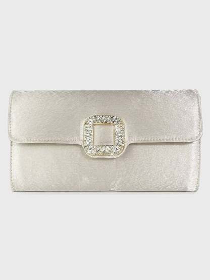 Elegant Black Satin Clutch Featuring a Rhinestone Buckle