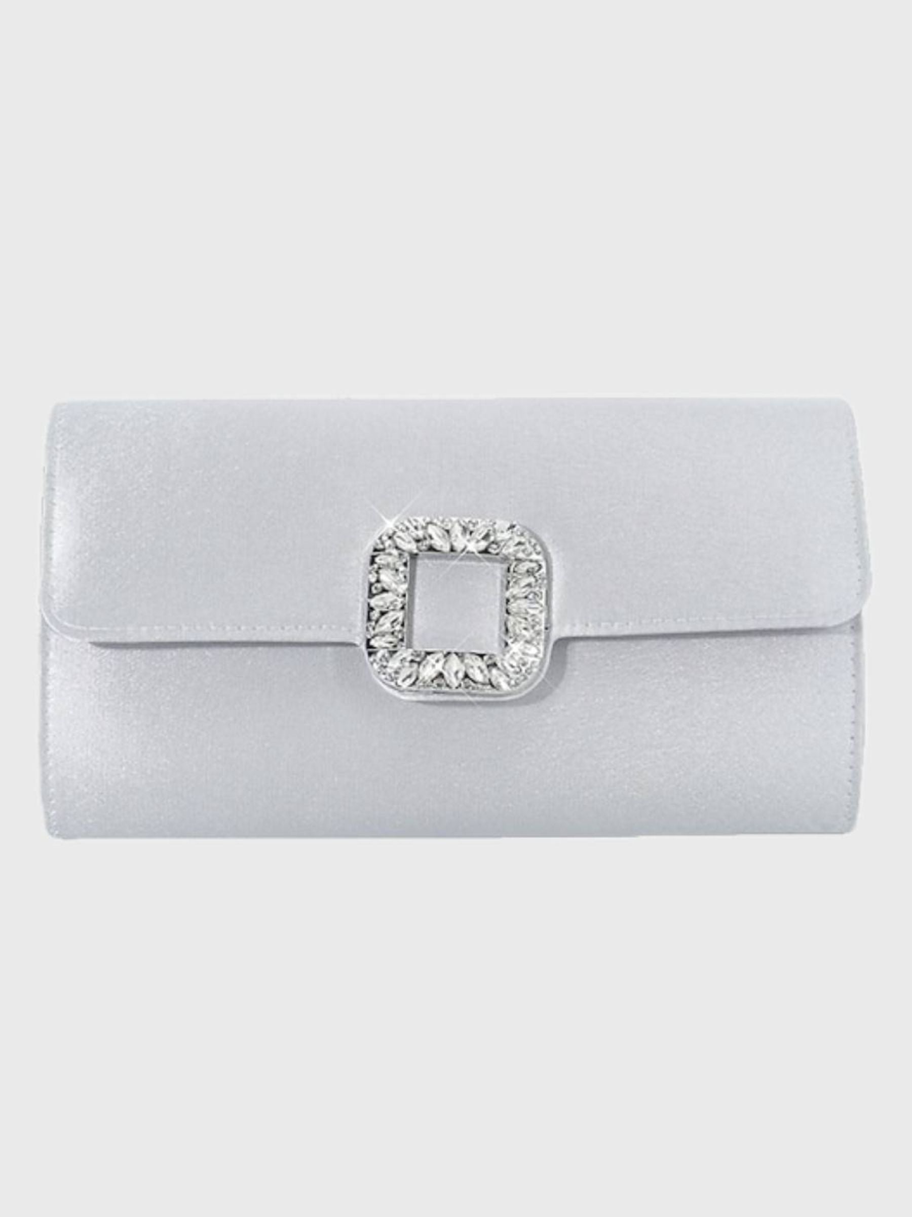 Elegant Black Satin Clutch Featuring a Rhinestone Buckle