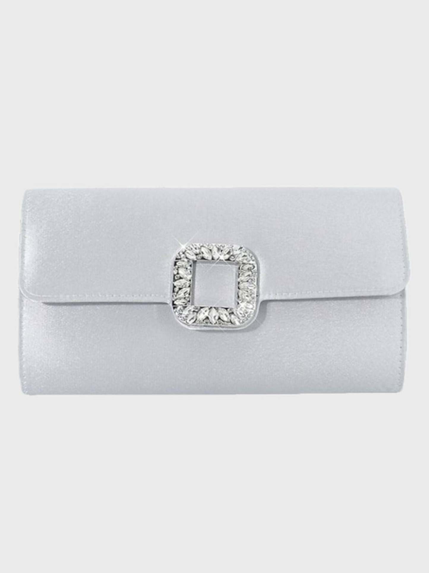 Elegant Black Satin Clutch Featuring a Rhinestone Buckle