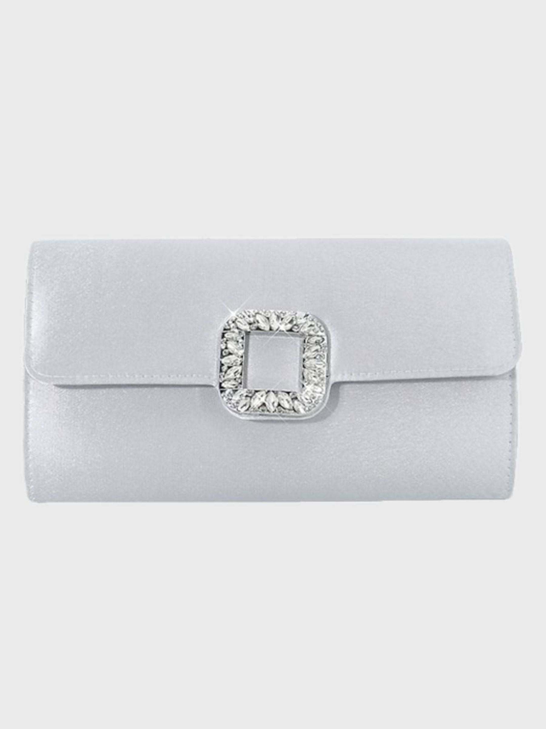 Elegant Black Satin Clutch Featuring a Rhinestone Buckle