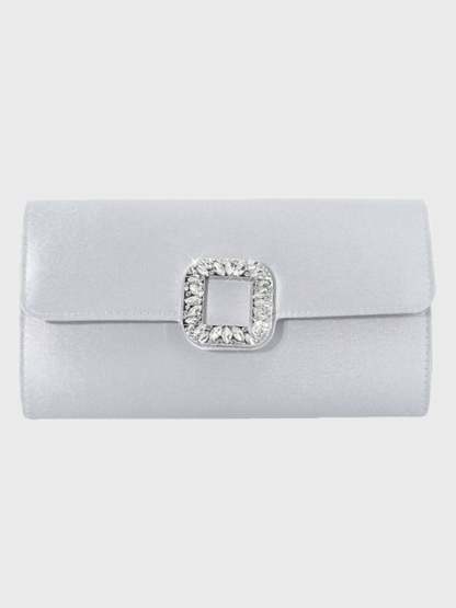 Elegant Black Satin Clutch Featuring a Rhinestone Buckle