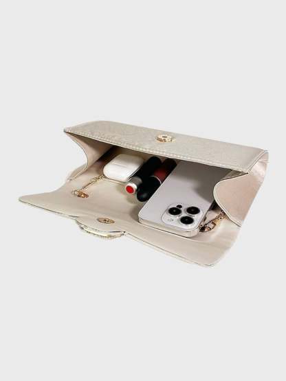 Elegant Black Satin Clutch Featuring a Rhinestone Buckle