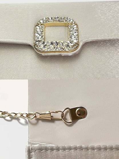 Elegant Black Satin Clutch Featuring a Rhinestone Buckle