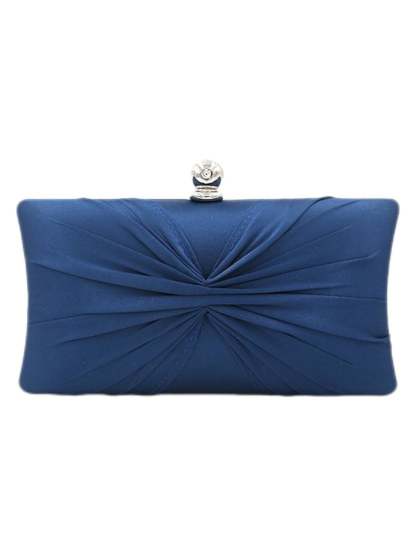 Gold Satin Ruffle Clutch with Elegant Crystal Clasp Chain