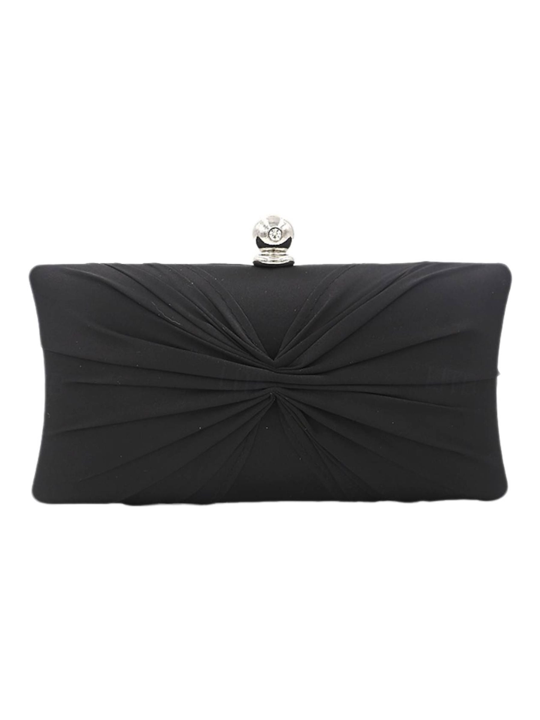 Gold Satin Ruffle Clutch with Elegant Crystal Clasp Chain