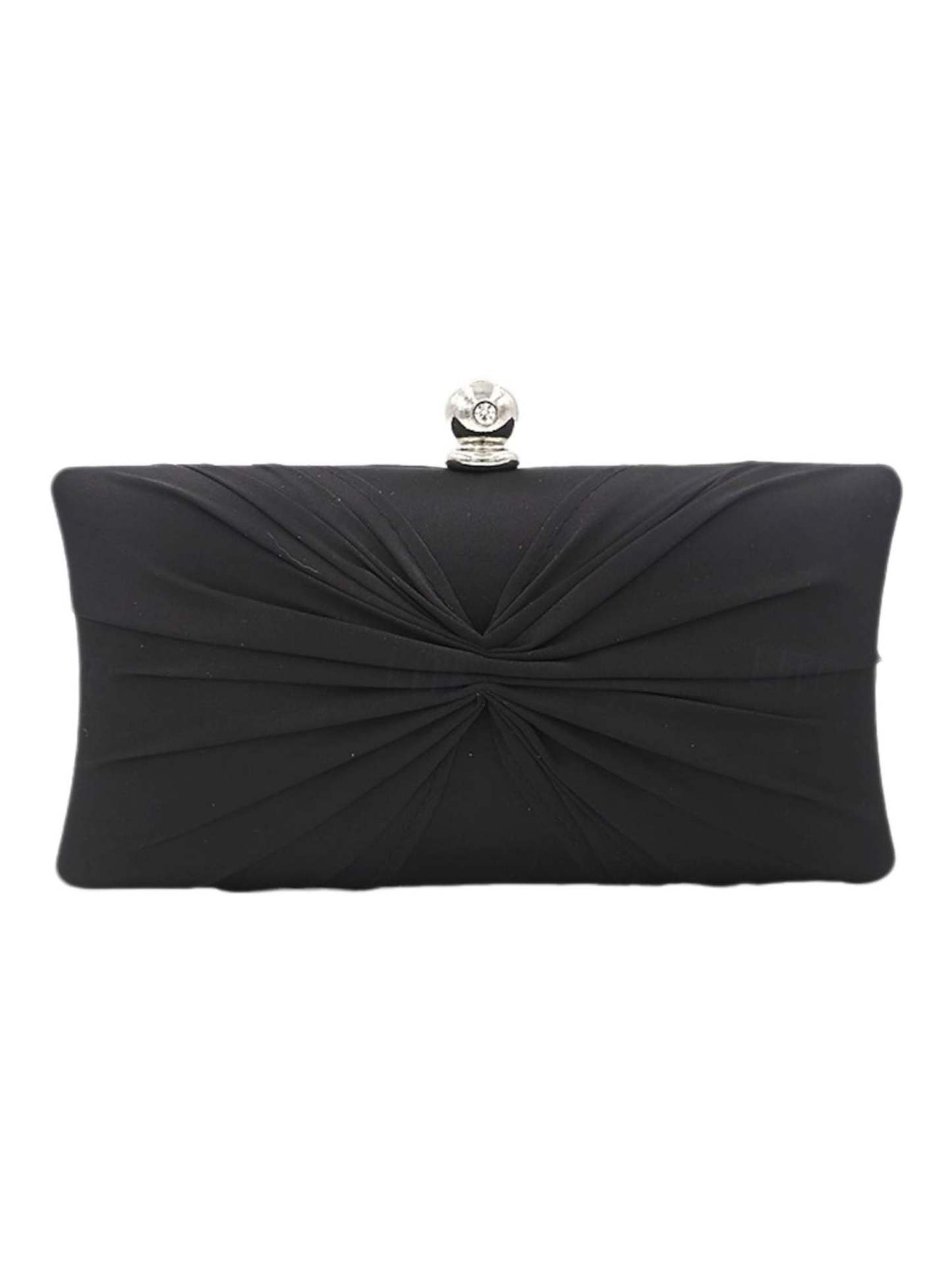 Gold Satin Ruffle Clutch with Elegant Crystal Clasp Chain