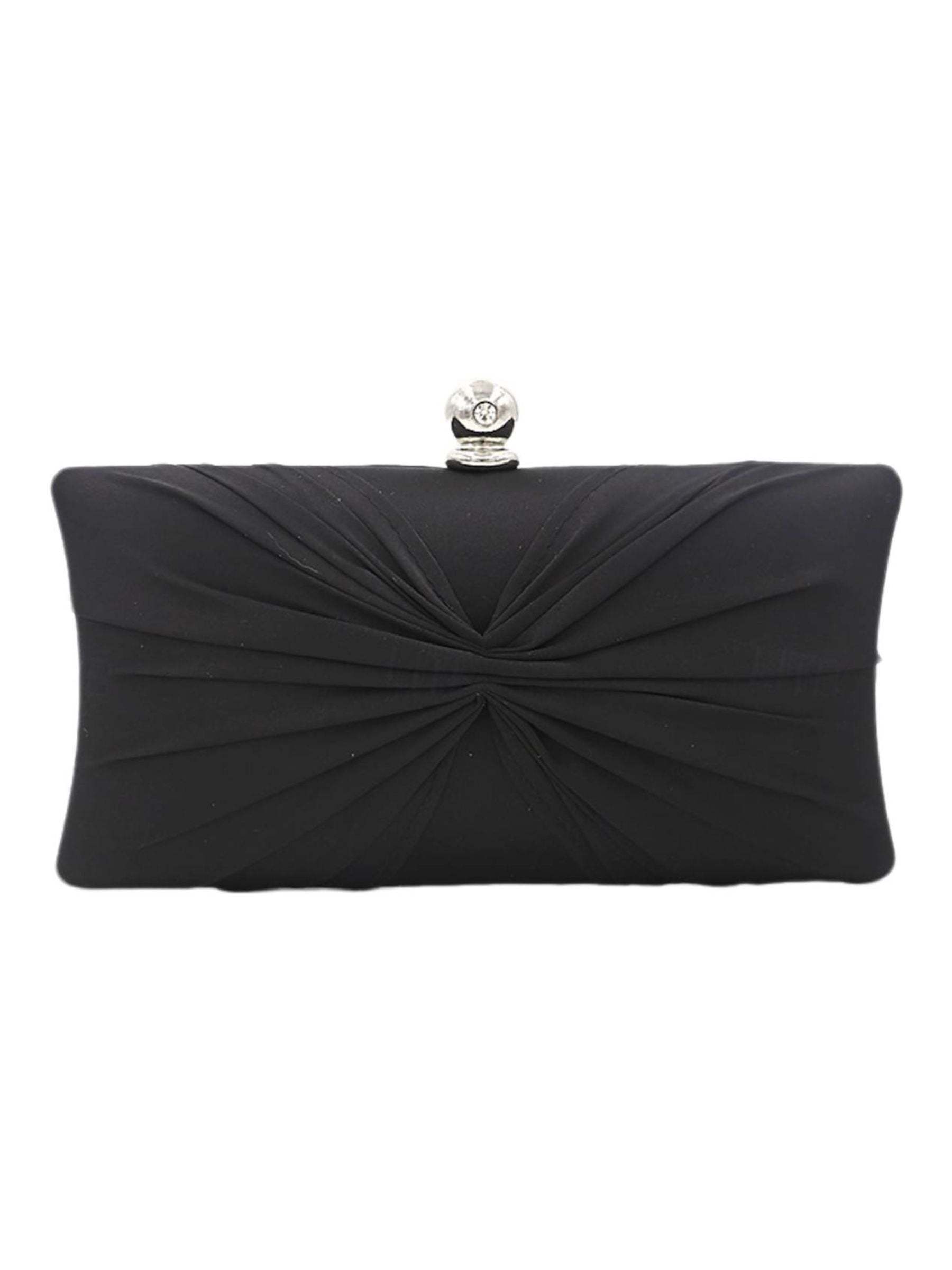 Gold Satin Ruffle Clutch with Elegant Crystal Clasp Chain