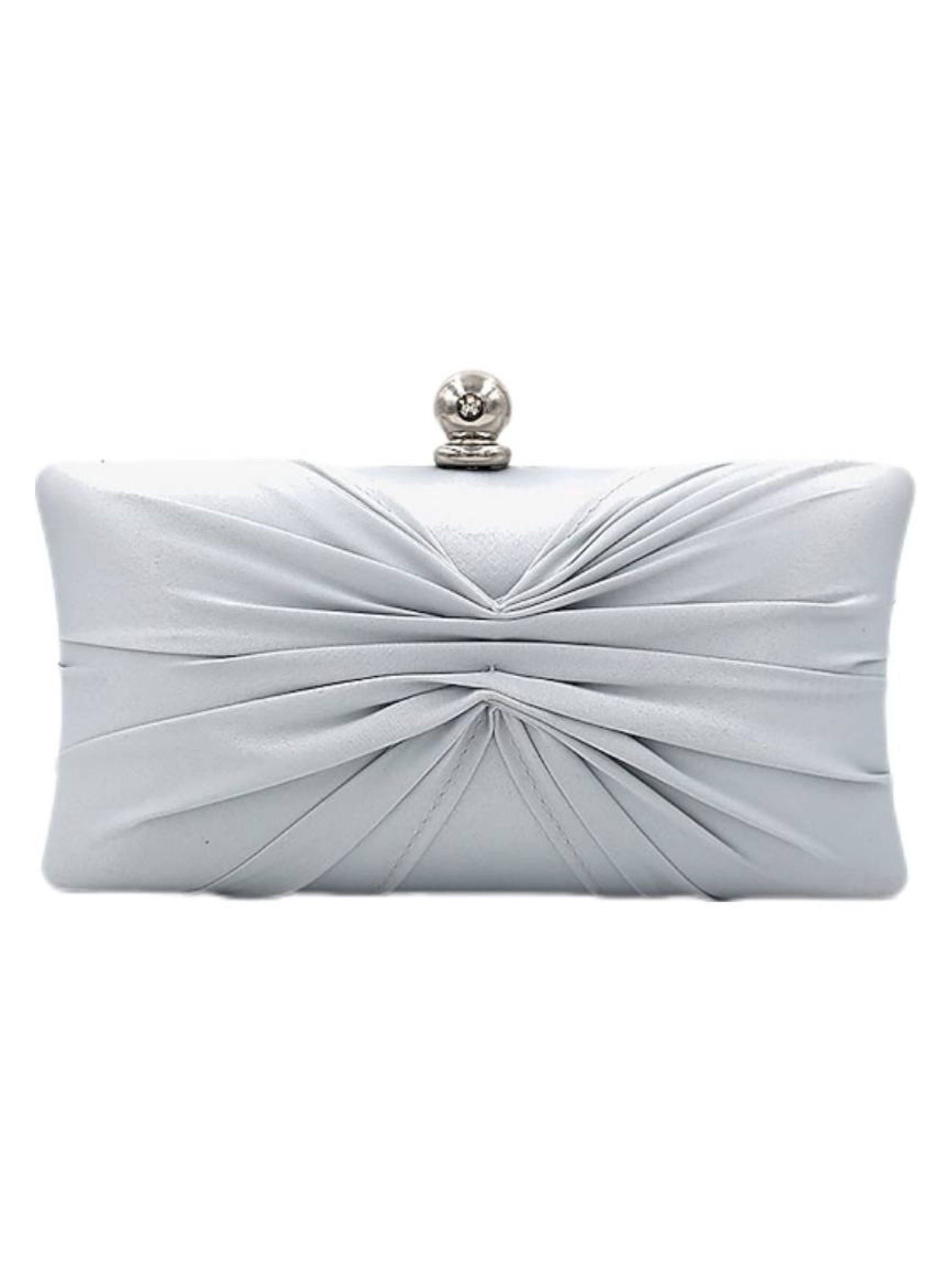 Gold Satin Ruffle Clutch with Elegant Crystal Clasp Chain