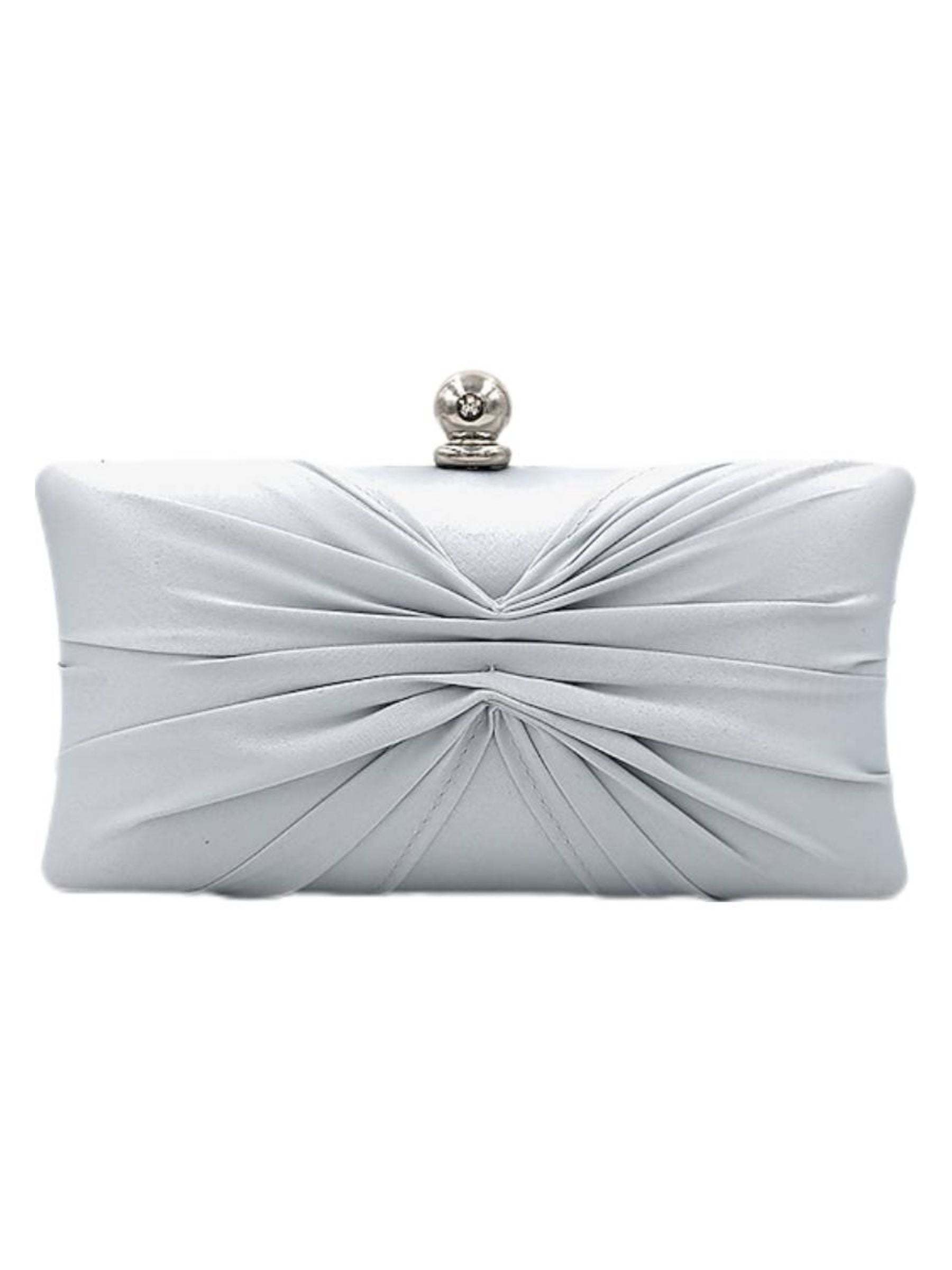 Gold Satin Ruffle Clutch with Elegant Crystal Clasp Chain