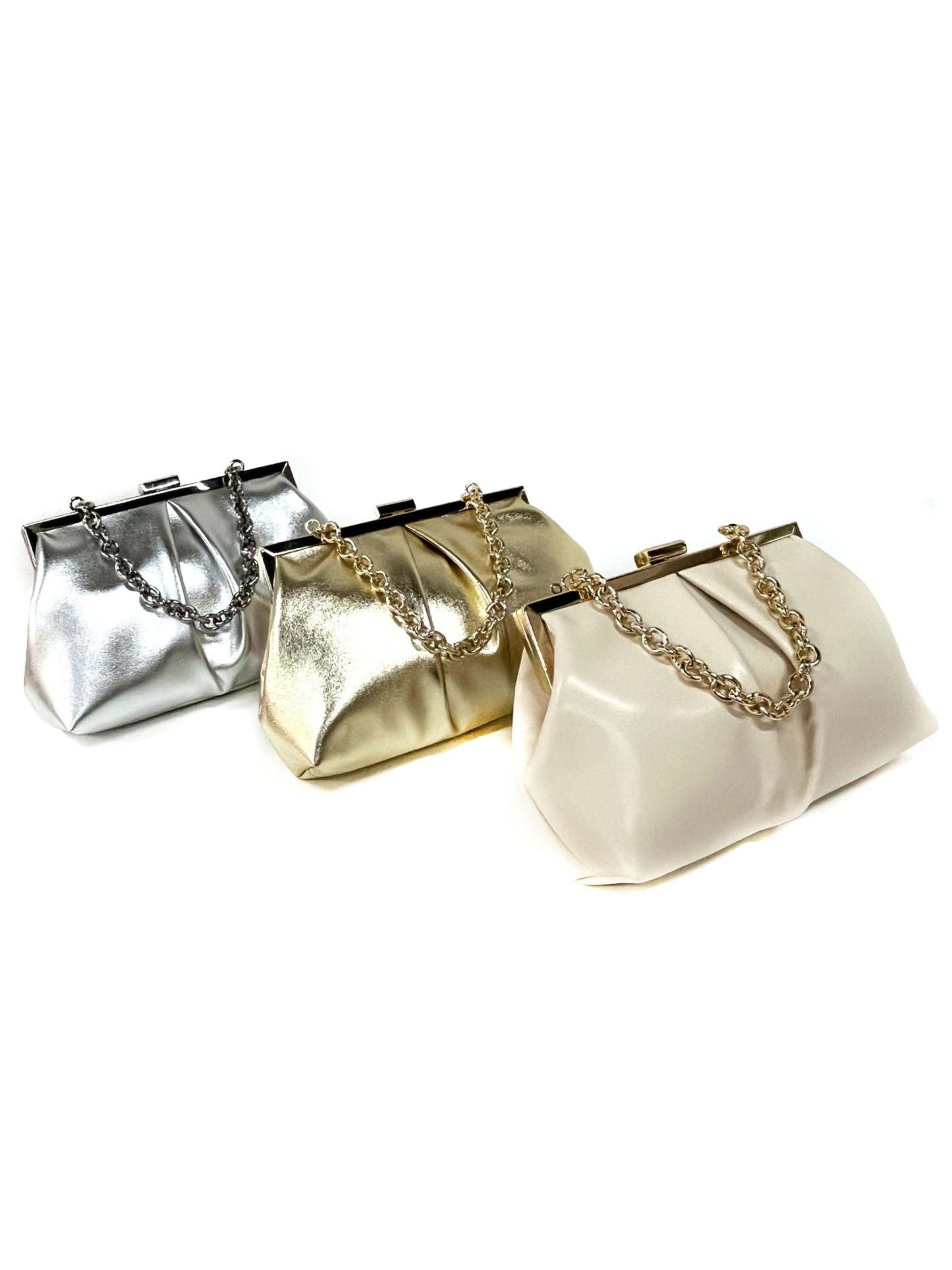 Elegant Gold Metallic Chain Bag Featuring Ruffles
