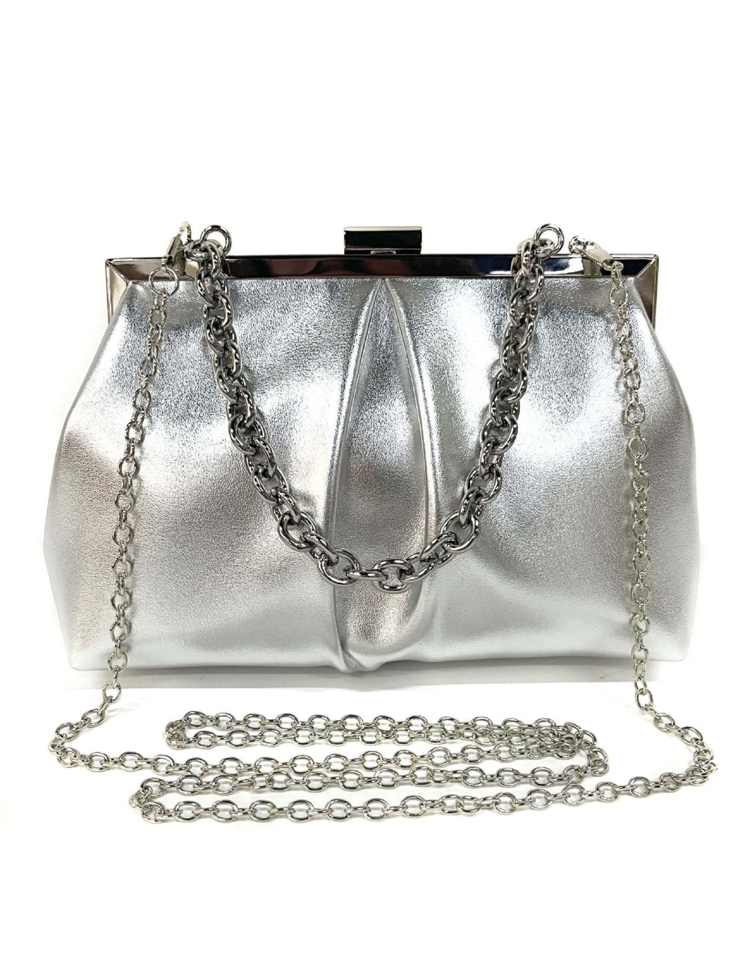 Elegant Gold Metallic Chain Bag Featuring Ruffles